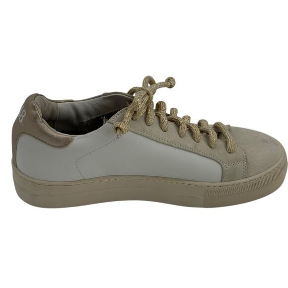 P448 White Gold Glitter Laces Platform Thea Sneakers Womens 37 EU - Picture 4 of 13